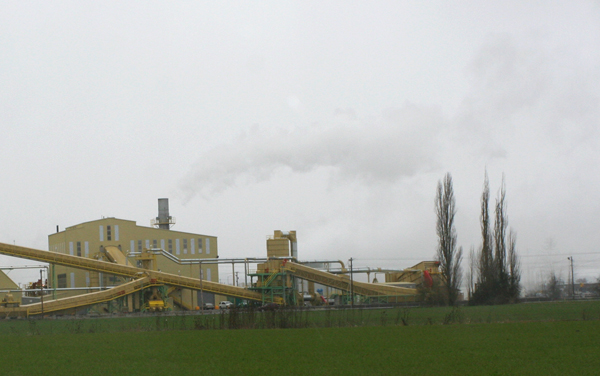 Seneca Sustainable Energy’s wood-fueled “biomass” incinerator in West Eugene. Photo by John Jordan-Cascade.
